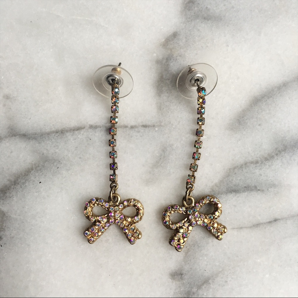 Betsy Johnson sparkly drop bow tie earrings